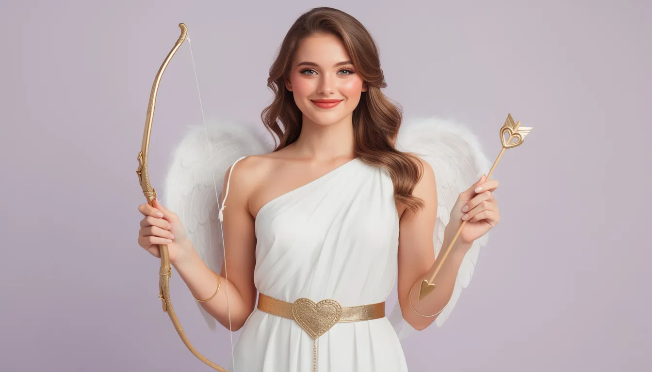 The image features a pretty woman dressed in a Cupid Halloween costume, women, halloween costume, add product to your amazon cart and order in time