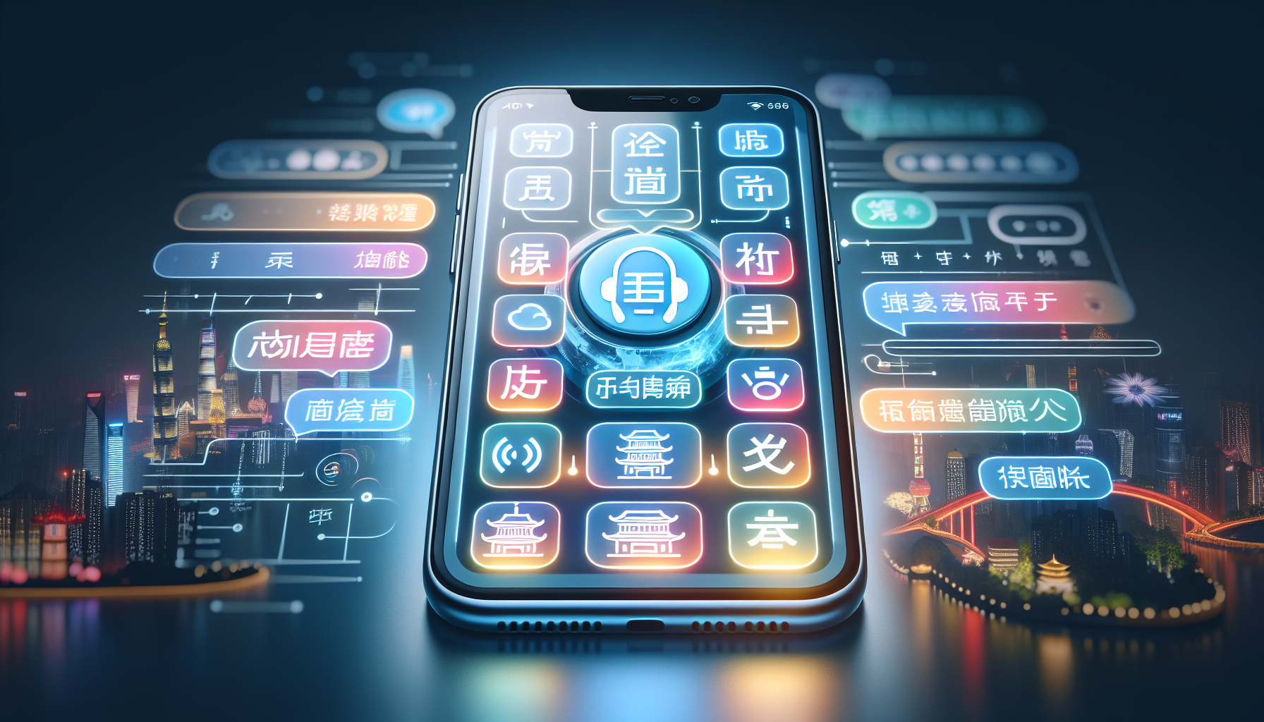 Illustration of a smartphone with a Chinese language learning app