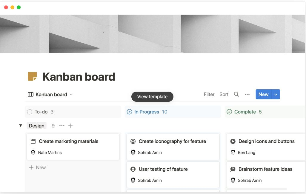 notion template - kanban board