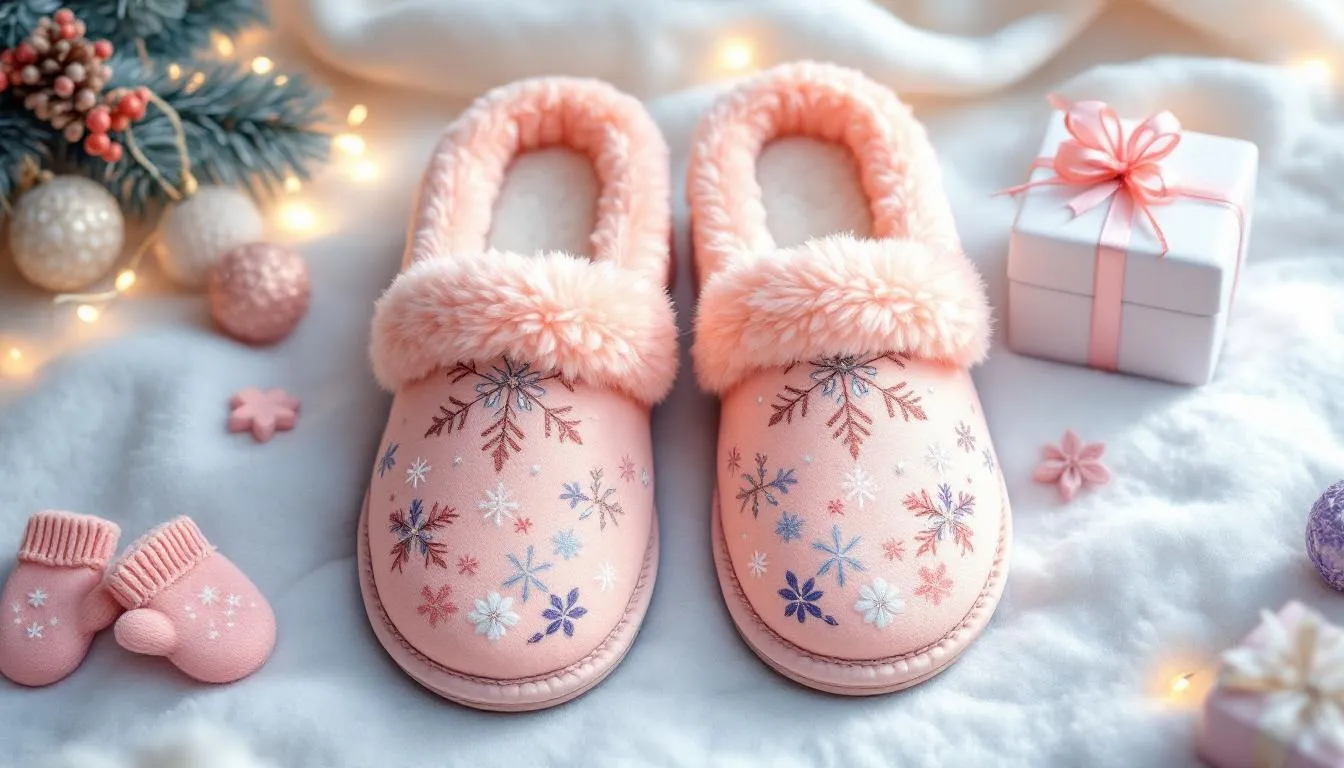 Warm and stylish slippers, ideal cozy gifts for her.