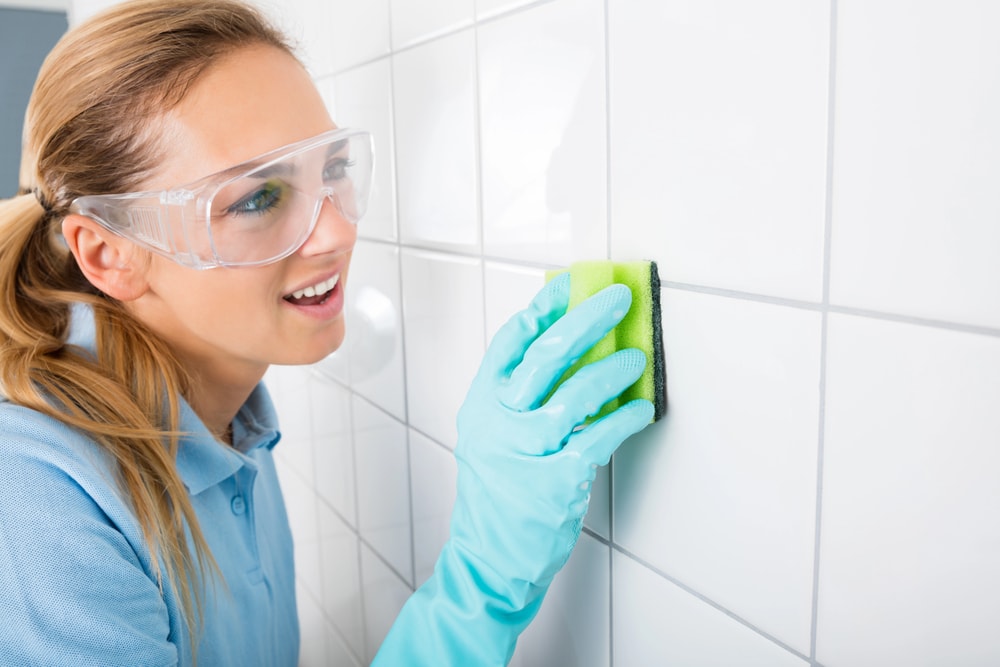White tile grout maintained to help prevent discoloration