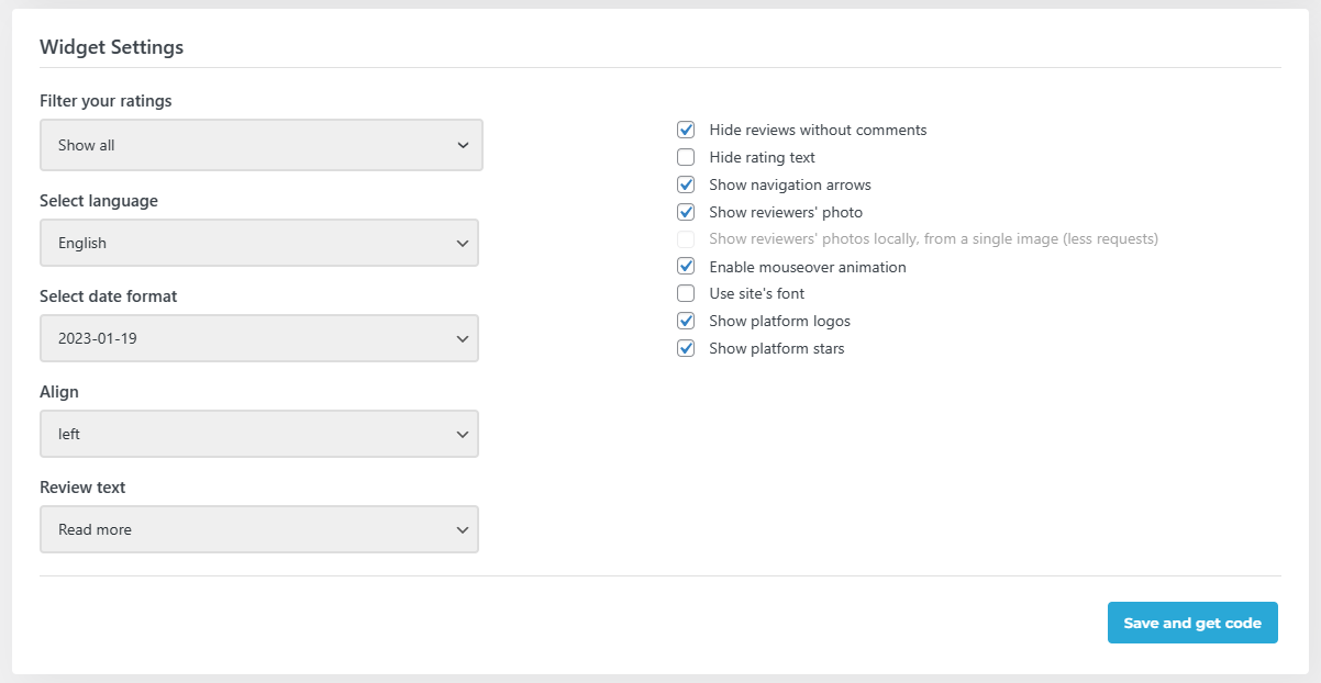 widgets for google reviews plugin filter settings