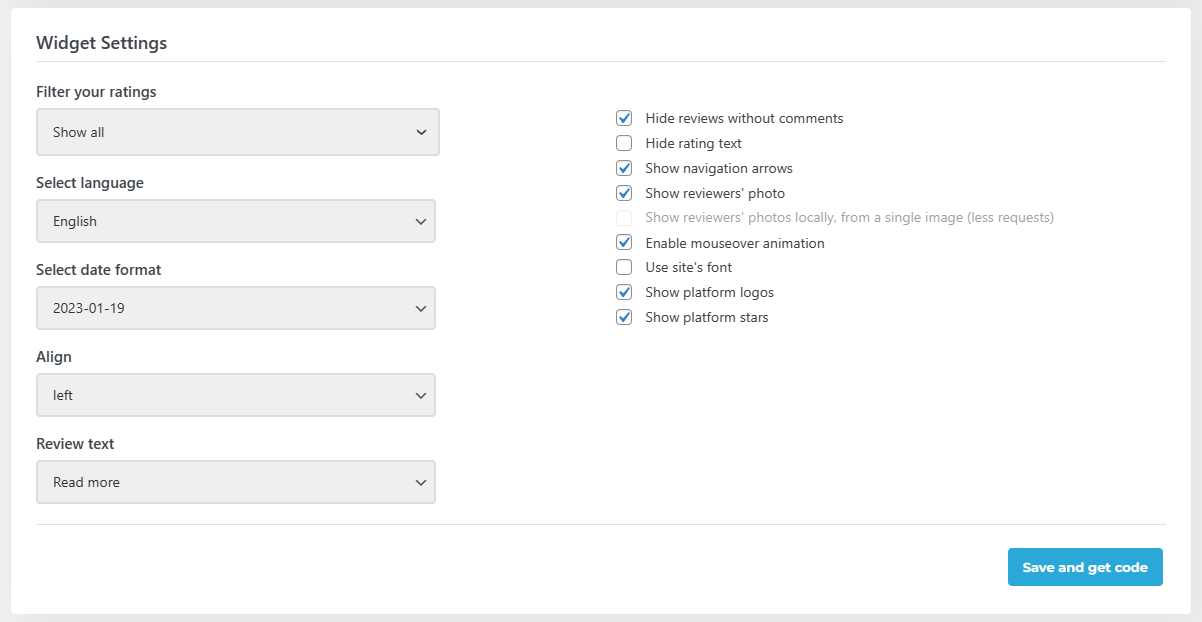 easily embed reviews with widgets for google reviews plugin filter settings