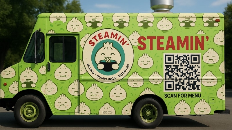 Food truck wrap with interactive elements