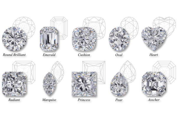 Populiariausios deimantų formos – apvalus (briliantas), princesė, smaragdo, pagalvėlės, ovalas, markizė, kriaušė, širdis ir spindulio formos.
