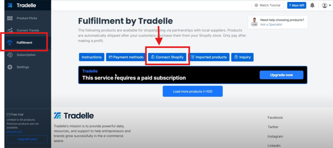 connect shopify store with tradelle.io