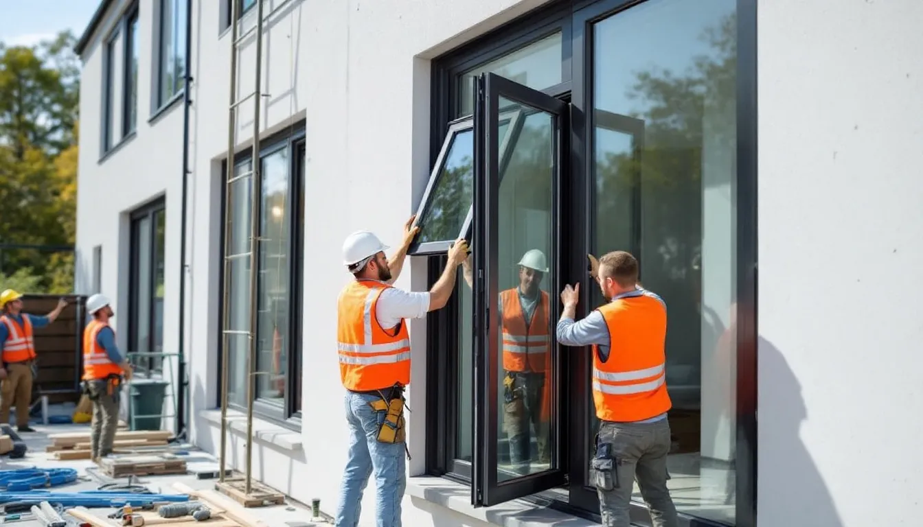 Een glasbedrijf is bezig met het installeren van nieuwe triple glas kozijnen in een woning, waarbij ze bestaande kozijnen vervangen voor isolerende kozijnen met de hoogste isolatiewaarde. De installatie omvat drie glasplaten die zorgen voor een uitstekende thermische onderbreking en een vermindering van koude luchtinfiltratie.