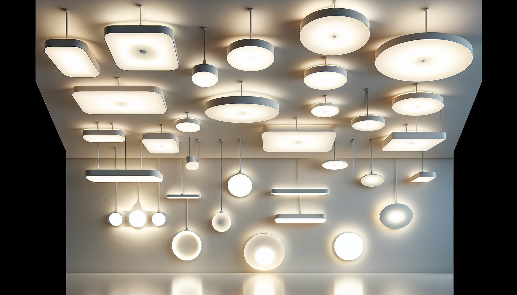 Plafony sufitowe LED dostępne w różnych kształtach Ilustracja nowoczesnych kształtów plafonów LED