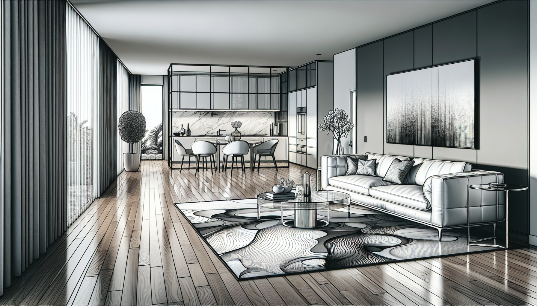 Illustration of a modern and elegant living room