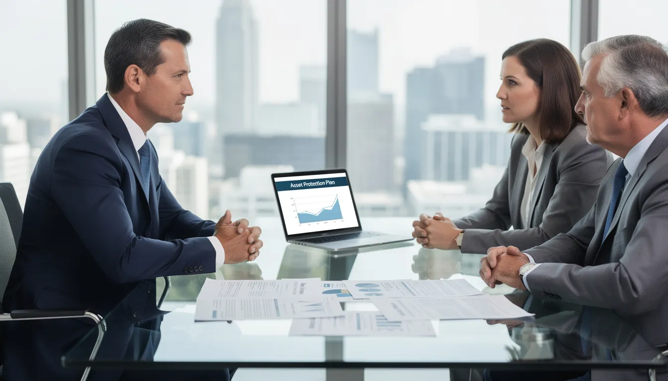 A professional consultation is taking place, where a Carlsbad estate planning attorney is discussing asset protection strategies with clients. The legal team is focused on creating personalized estate plans to secure their family's future and manage significant assets effectively.