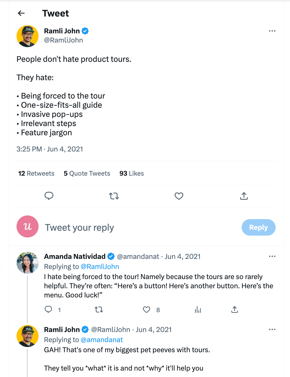 tweet product tours