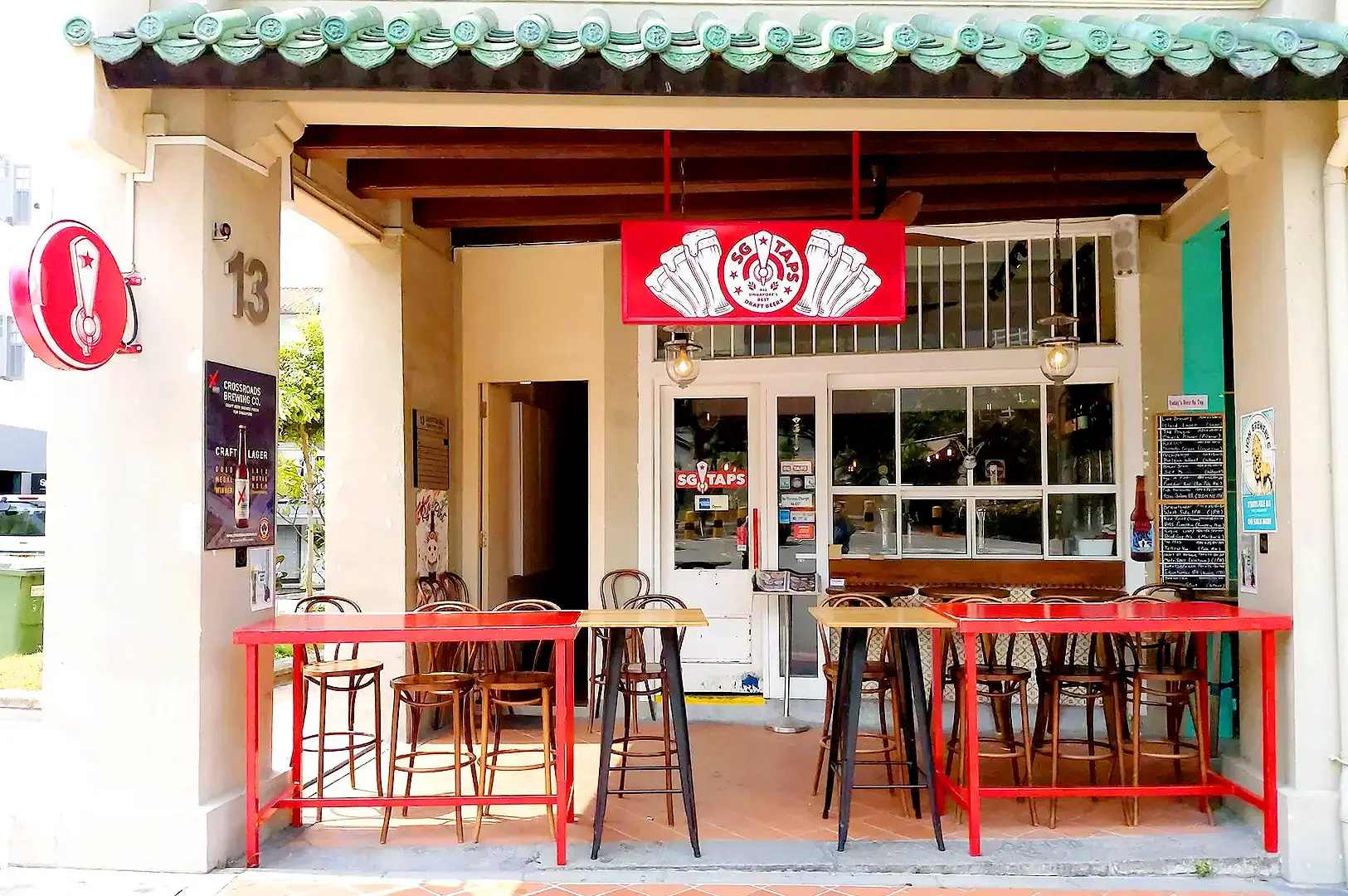 SG Taps Singapore craft beer bar exterior with outdoor seating