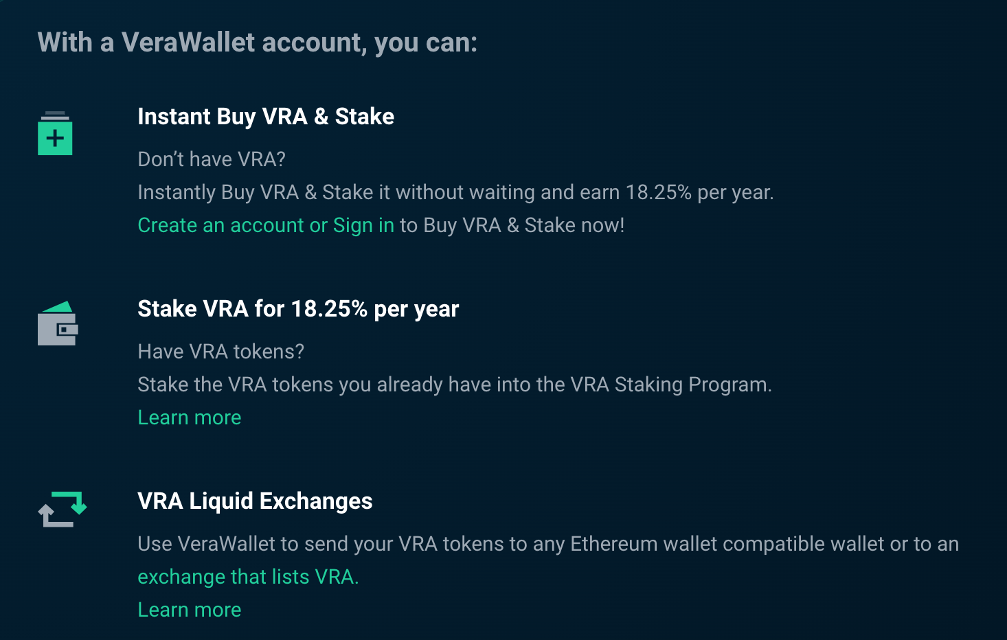 VeraWallet offers excellent staking returns on VRA tokens