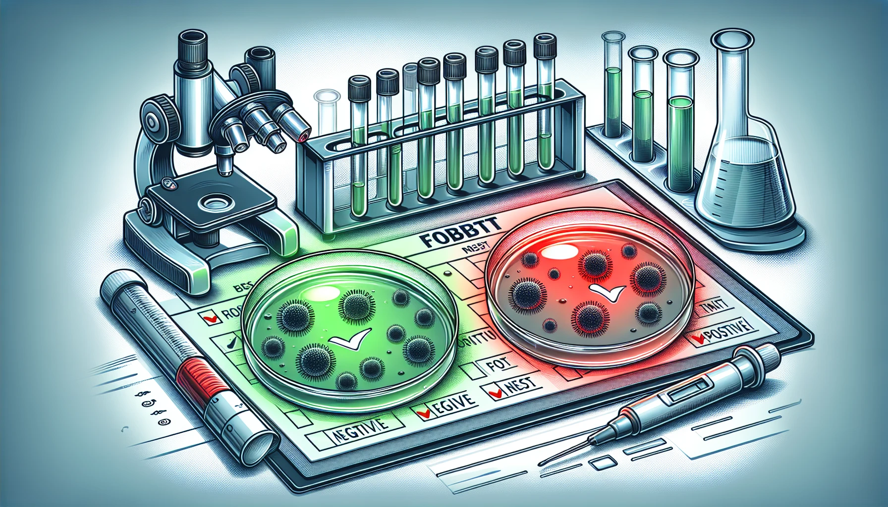 Illustration of test results showing negative and positive outcomes