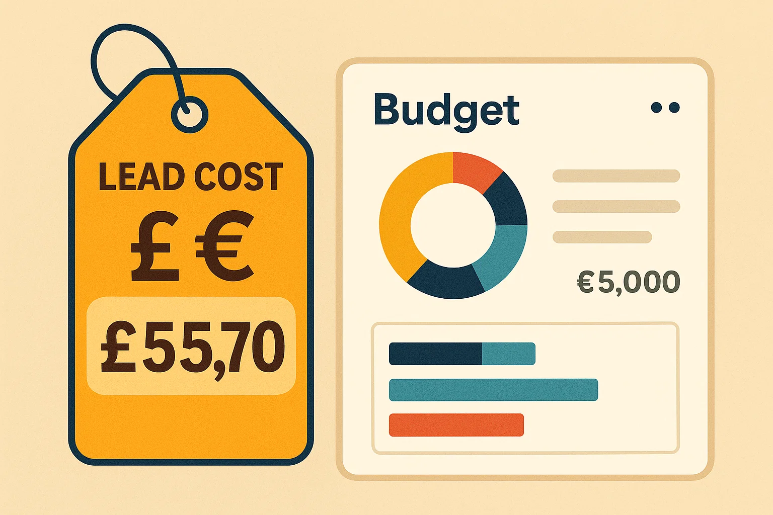 Visual breakdown of Google Guaranteed cost model with currency symbols and budgeting tools.