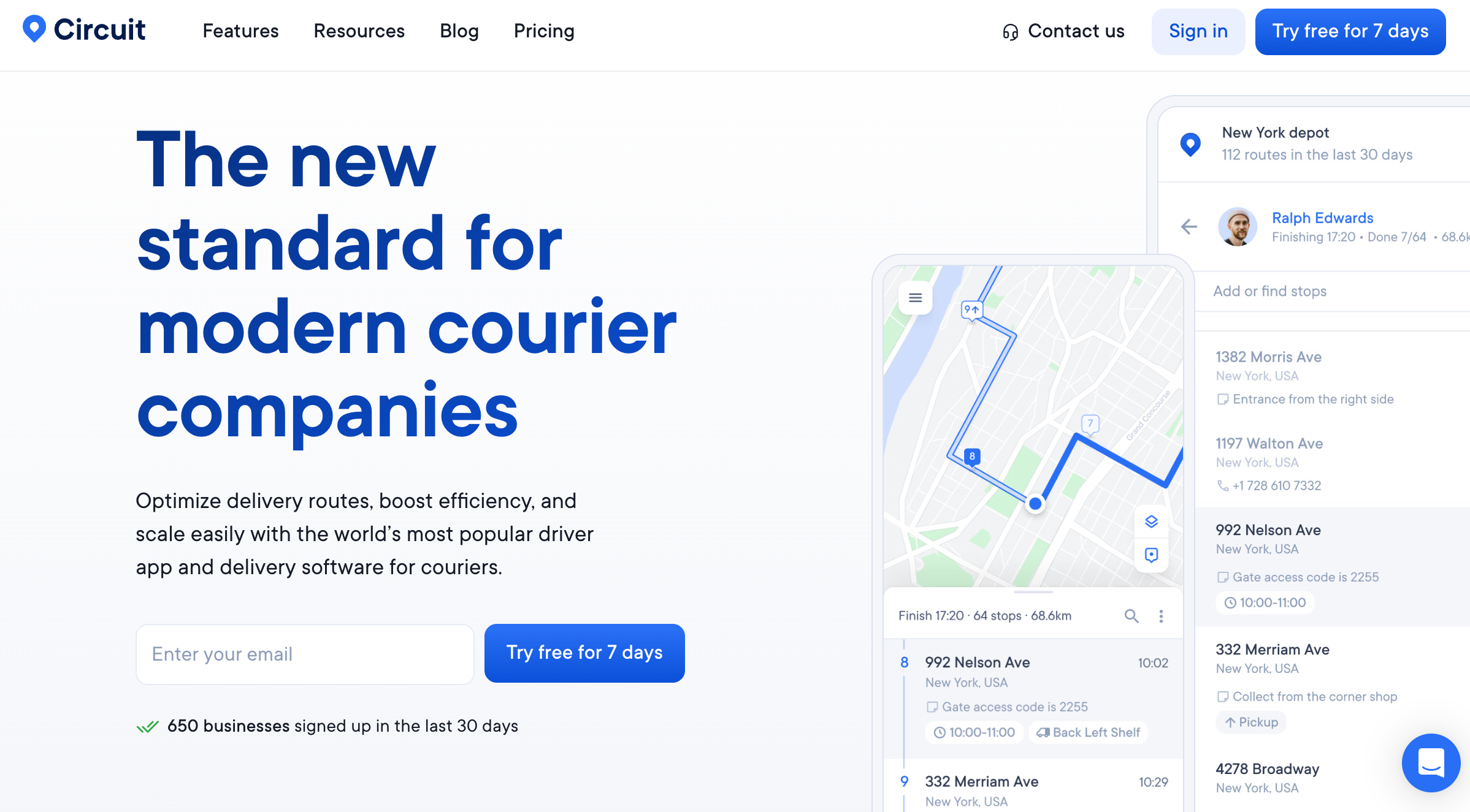 Homepage focused on small teams needing simple multi-stop routing