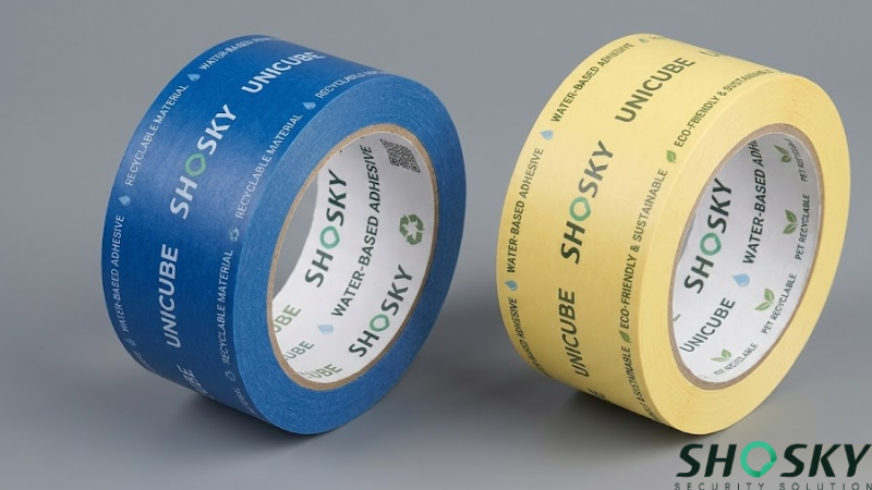 Tamper evident packing tapes with water based adhesives for securing packages