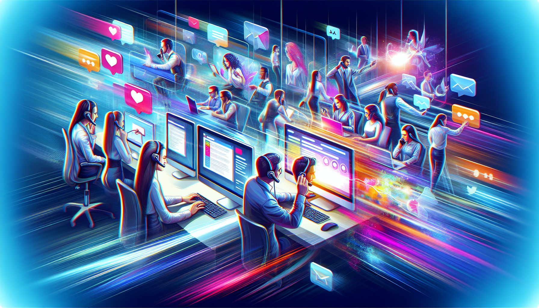 Illustration of contact centre with multiple communication channels