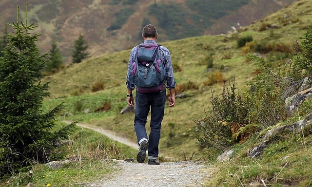 Man on a hike alone