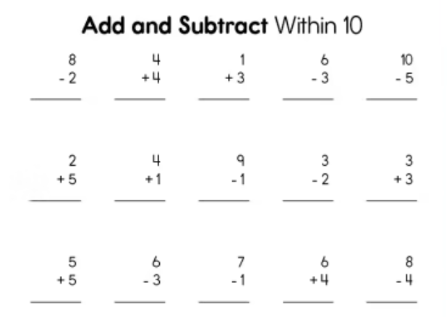 addition and subtraction math problems for 1st graders