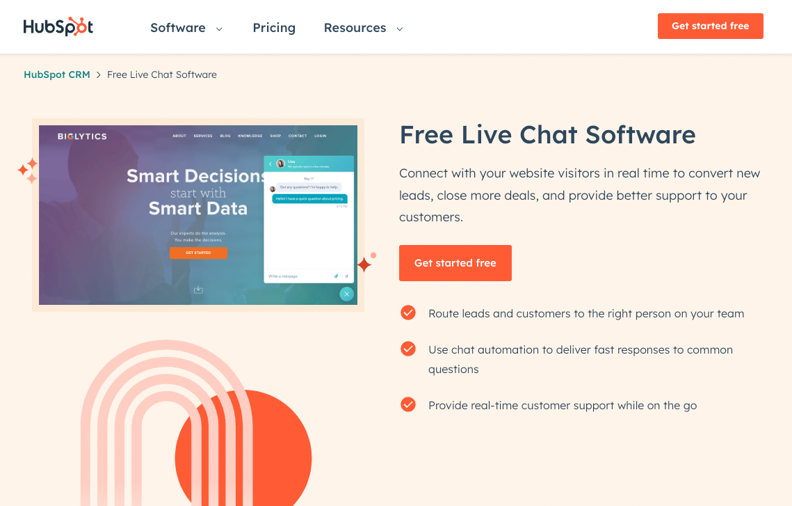 HubSpot is an ecosystem of tools which also offers live chat tools.