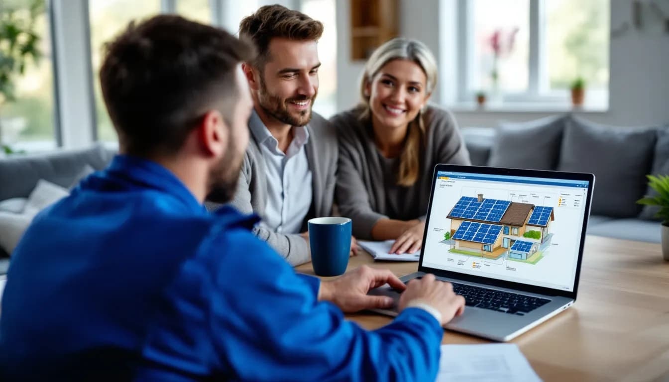 Beratungsgespräch mit Solartechniker und einem Kunden im Büro