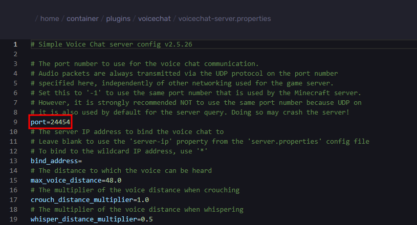 The plugin&apos;s config file with the &quot;port&quot; setting highlighted.