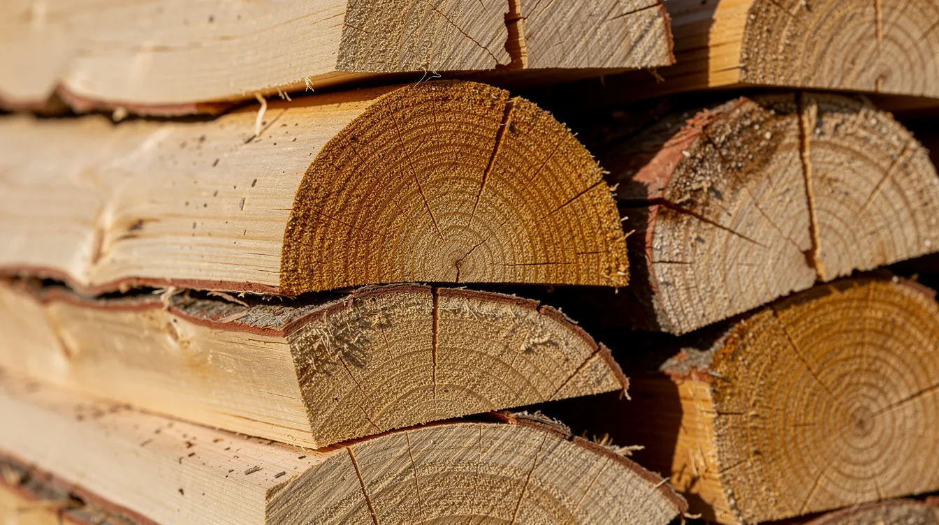 The image shows a close-up of neatly stacked split hardwood logs, showcasing their visible grain and thickness of approximately 3-4 inches. These logs could serve as a heat source for a portable sauna tent, contributing to a satisfying sauna experience with proper heat distribution and retention.