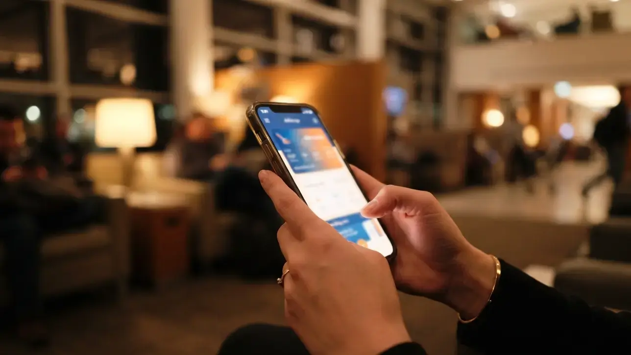 Traveler checking whether a dummy flight ticket needs updating after airline change notice