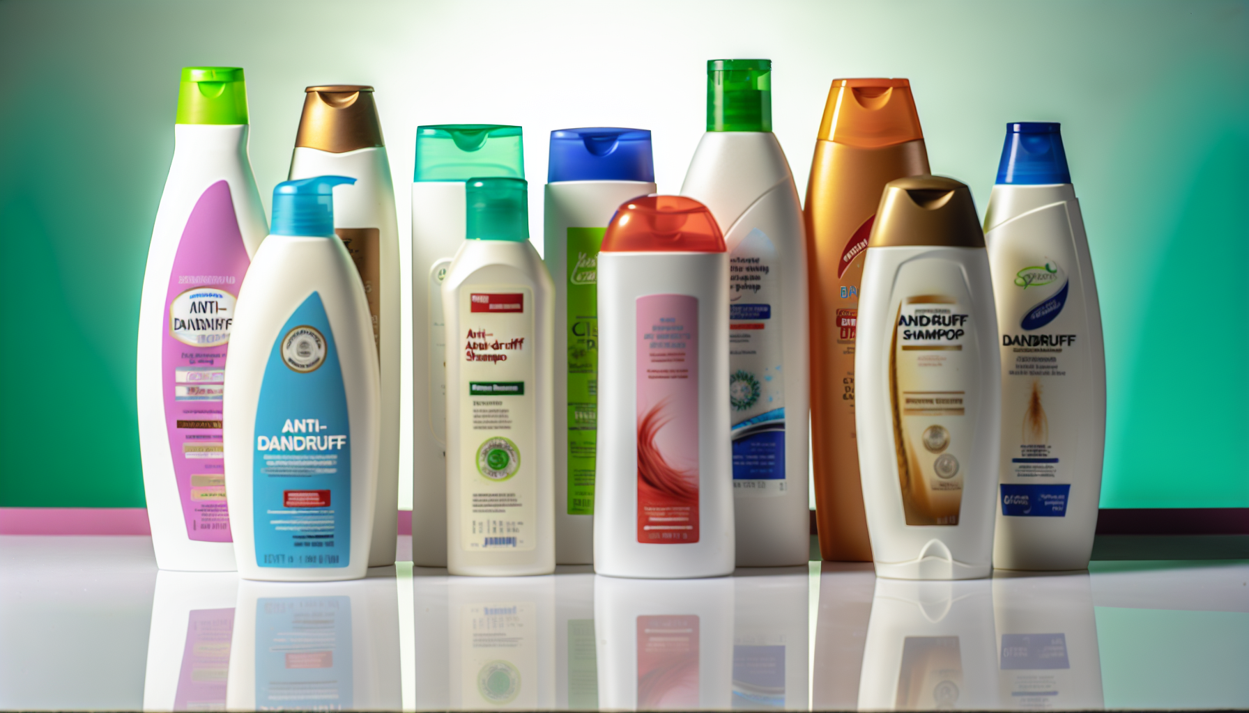 Bottles of different anti dandruff shampoos