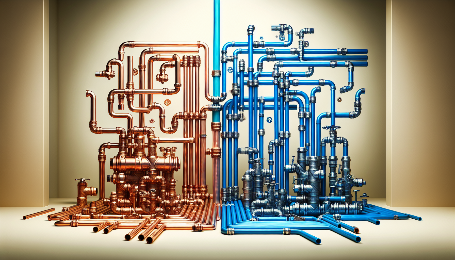 Illustration of copper pipes and PEX pipes