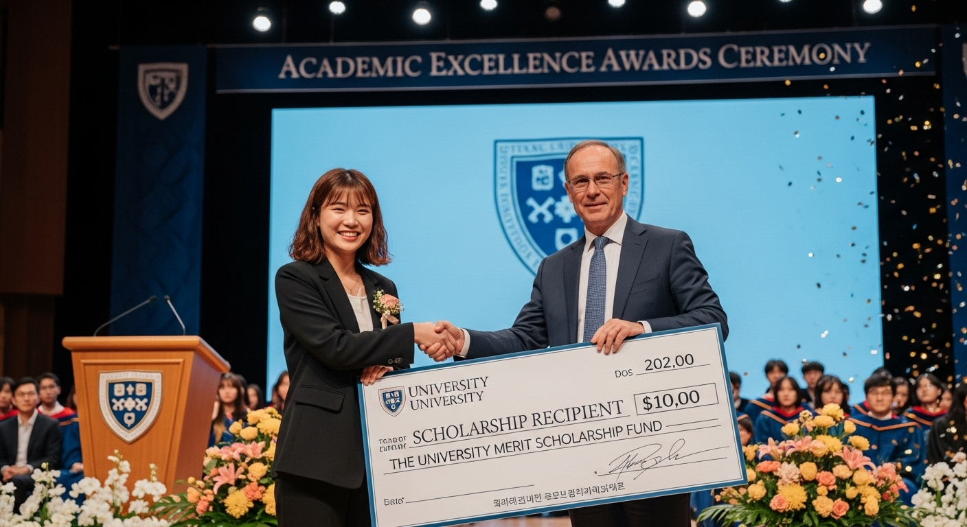 Student receiving a merit-based scholarship award based on academic performance and grades.