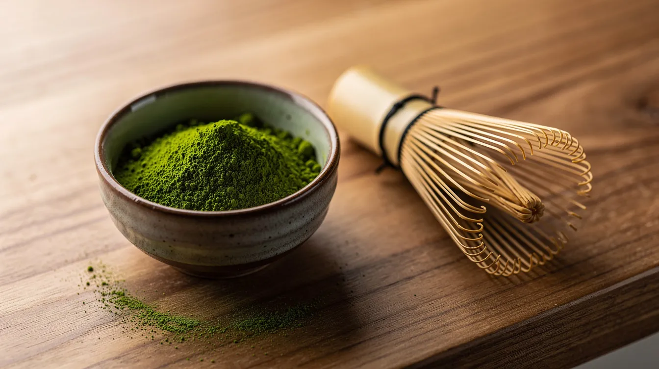 Matcha w proszku i bambusowa miotełka chasen