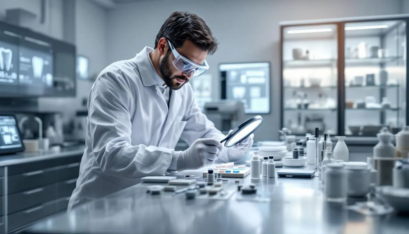A dental professional evaluating different dental cements for patient needs.