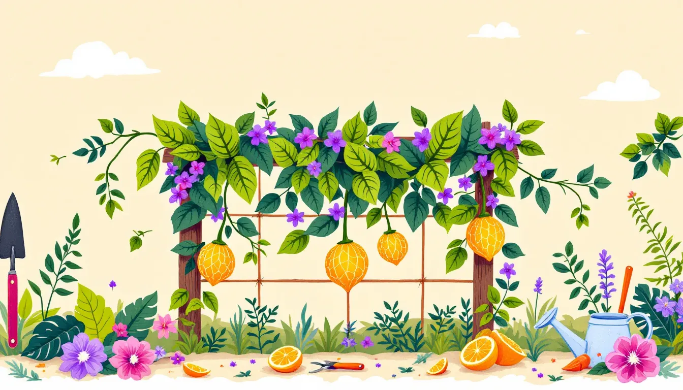 Harvesting ripe passion fruit from the vine.
