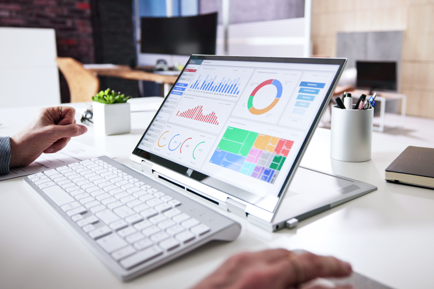 KPI dashboard shown on laptop screen.