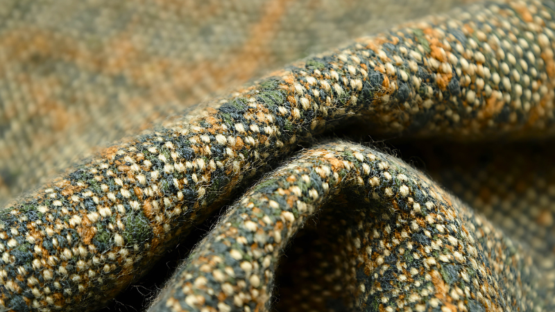 A close up view of a green and brown twill fabric