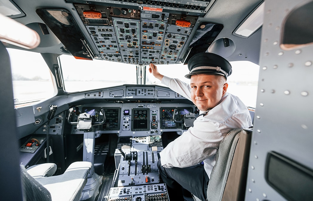 A commercial pilot preparing for a flight.