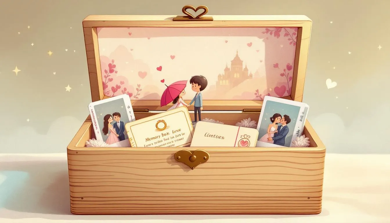 A personalized memory box filled with mementos representing special moments in a relationship.