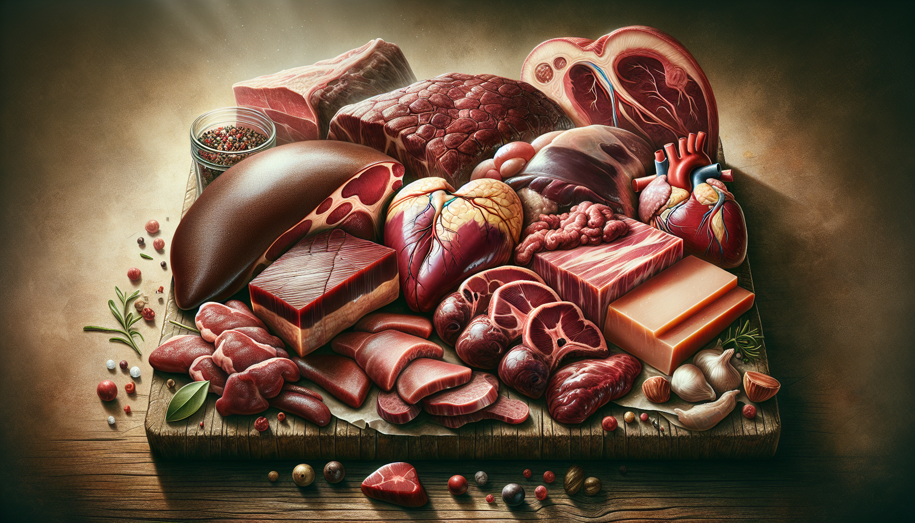 Illustration of organ meats and animal fats