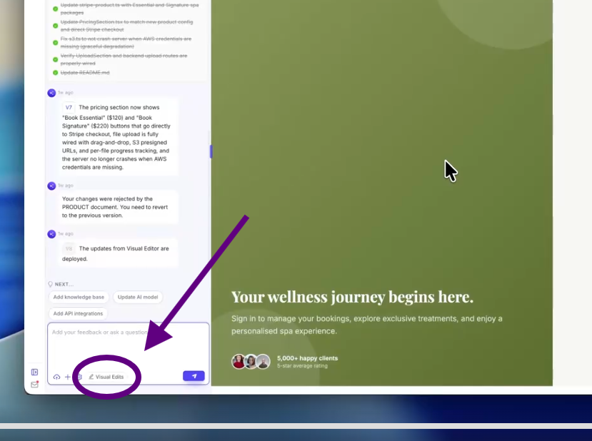Image showing where users can find the Visual Edits button 