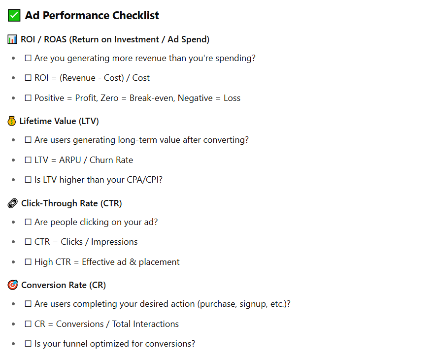 Ad Perfomance Checklist