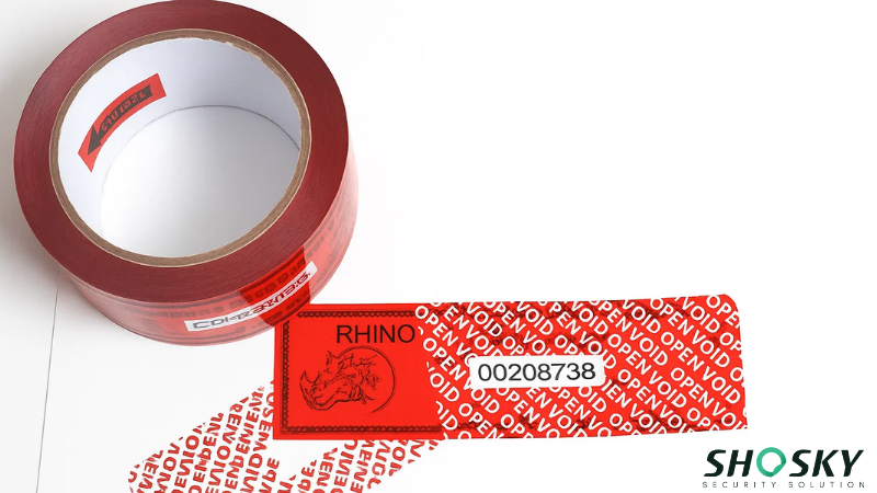 Red serialized security tape with unique serial number