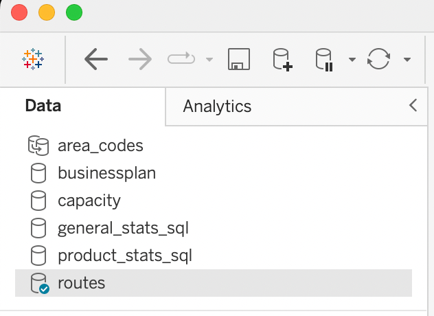 List of loaded data sources in the data tab