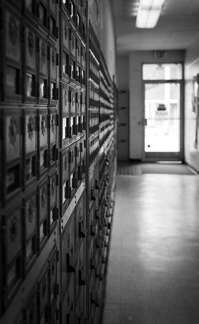 post office, po box, black and white, monochrome,