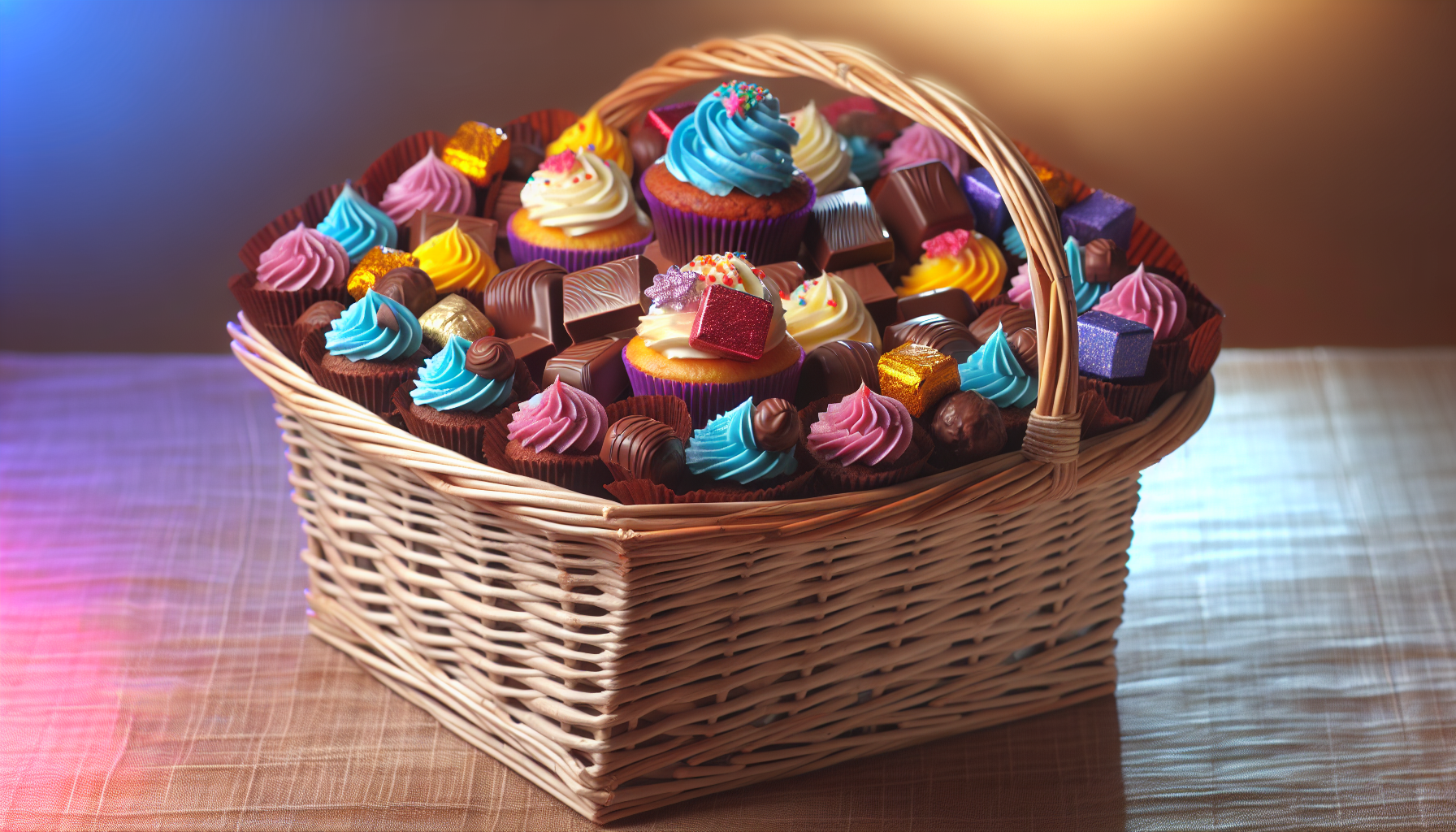 Last-minute birthday gift basket with assorted chocolates and cupcakes