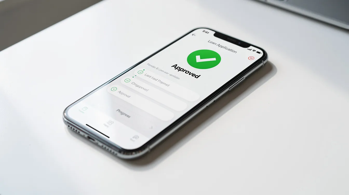 A smartphone screen shows a loan application form with a prominent green approval checkmark, indicating successful submission. This image represents the process of applying for 免 tu 私人 貸款, highlighting the ease of online applications for financial services.
