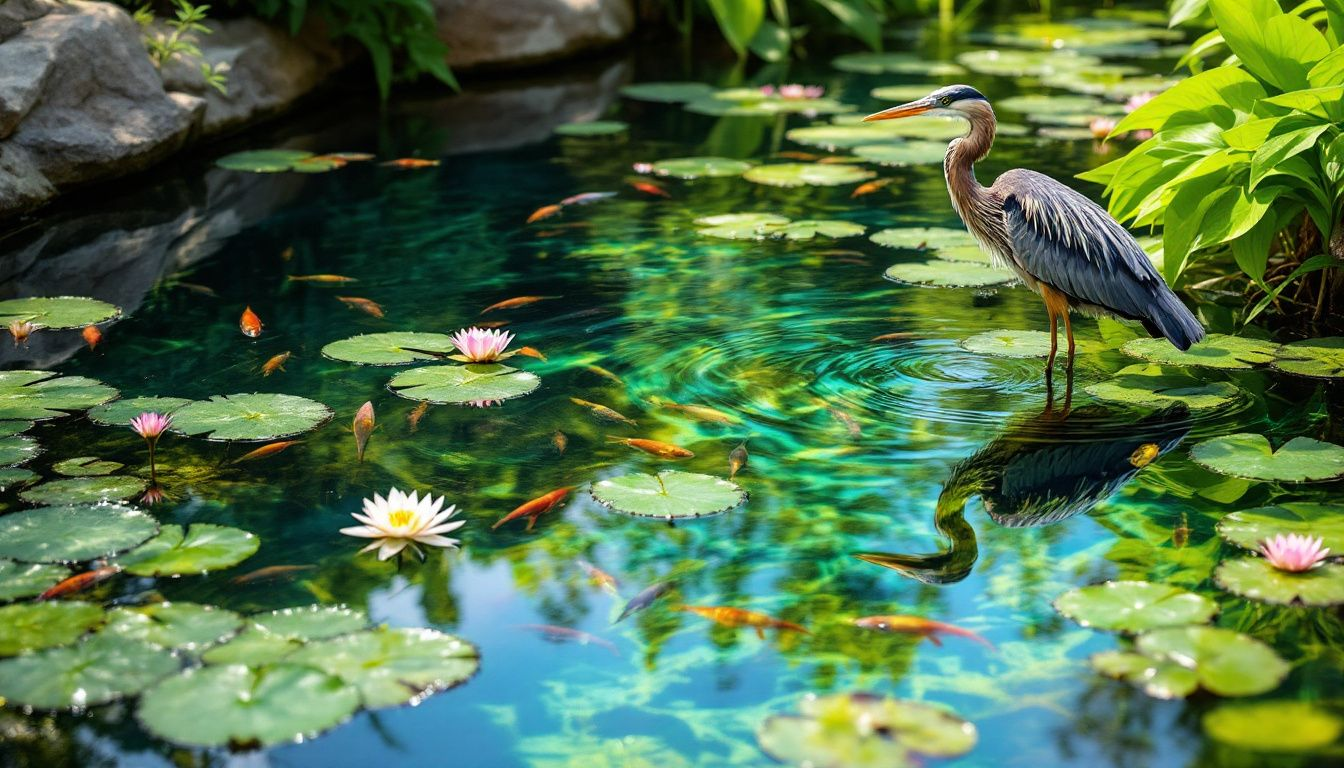 A pond filter system in action, helping to maintain clear pond water.