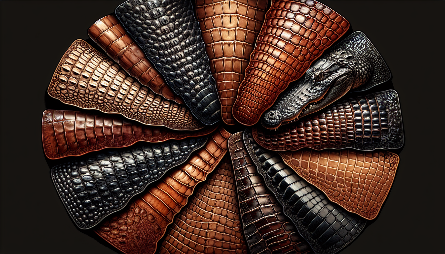 Selection of premium alligator leather with distinct scale patterns
