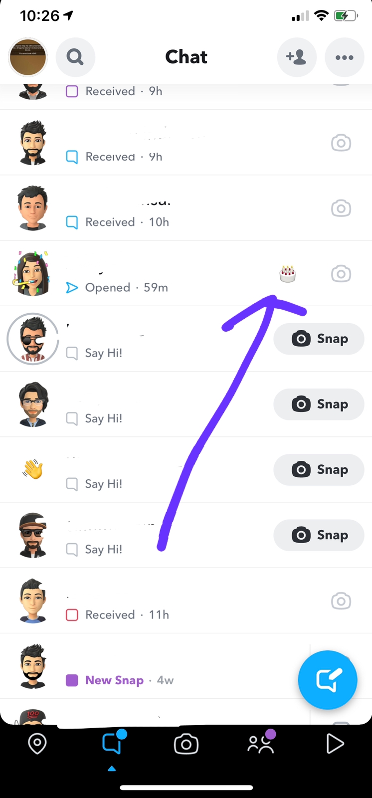 Screenshot of the emoji for someone's birthday on Snapchat